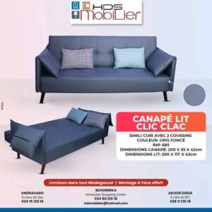 CANAPE LIT CLIC-CLAC BLUE - 685 Material similicuir+Sponge+fabric+metal blue