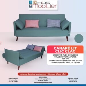 CANAPE LIT CLIC-CLAC GREEN - 690 Material similicuir+sponge+fabric+metal green