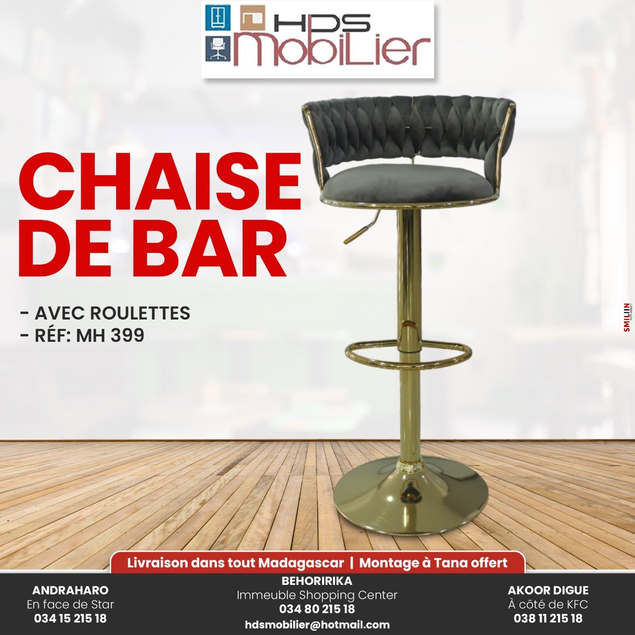 Chaise Bar tissu Velours - MH399