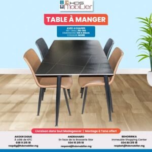 Table à manger avec 4 chaise simili cuir 116-140 NOIR
