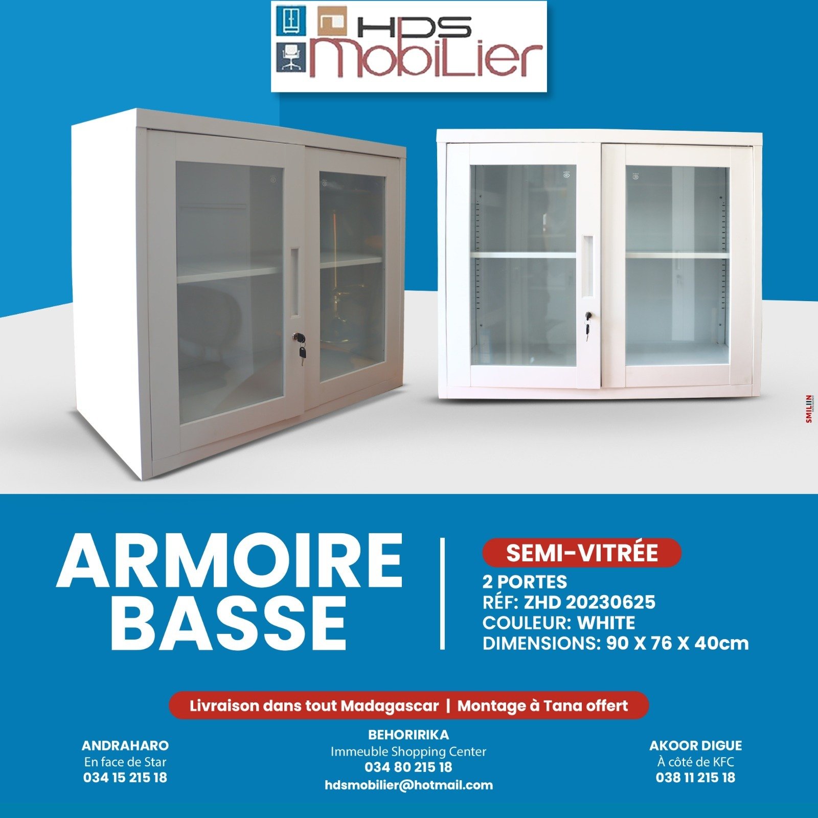 ARMOIRE BASSE SEMI-VITRÉE RÉF: ZHD 20230625